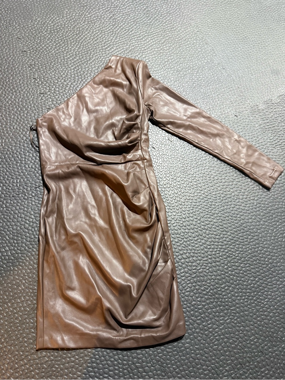 One-Shoulder Faux Leather Brown Dress Express Size XS